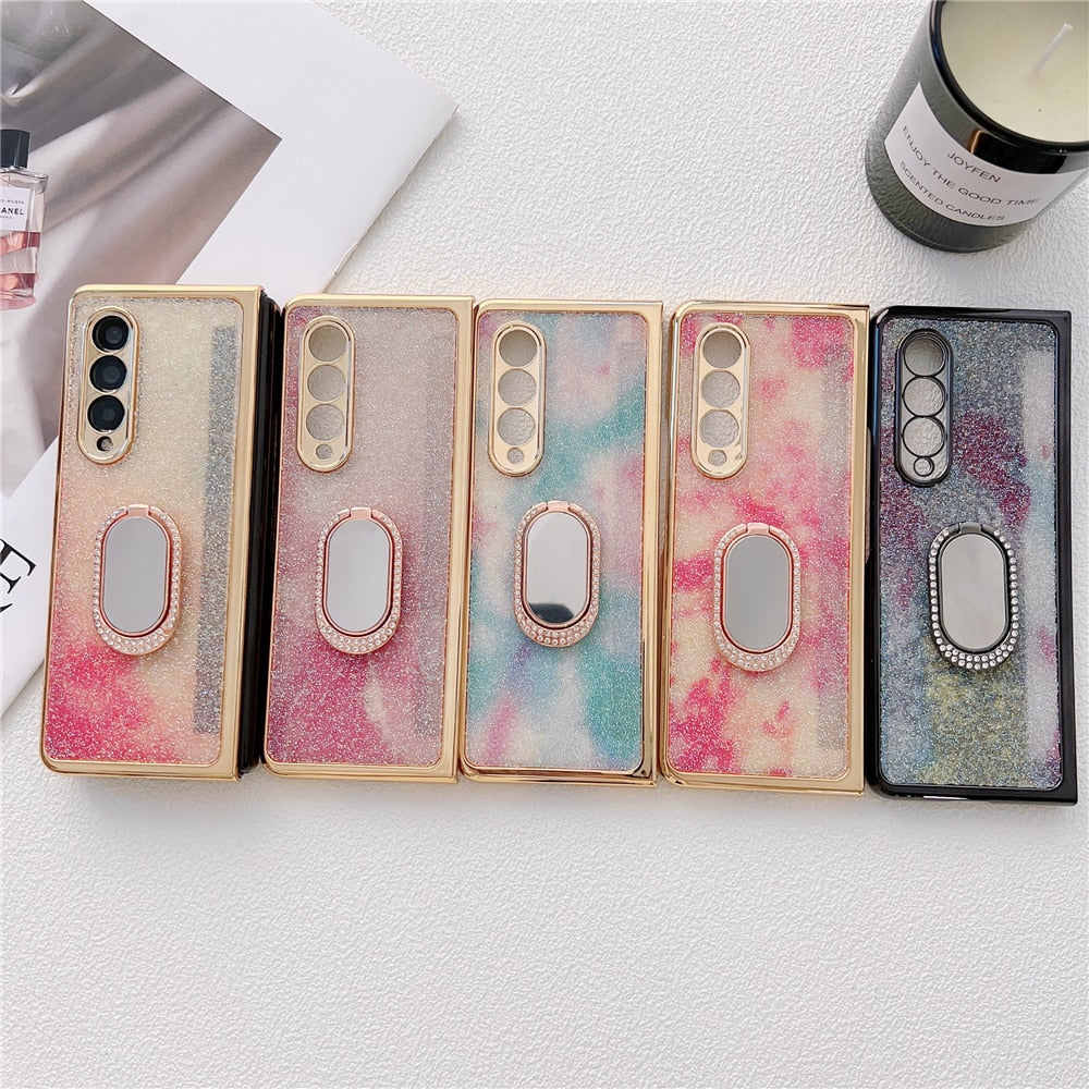 Glitter Diamond Phone Cover For Samsung Z Fold 3 5G With Ring Holder
