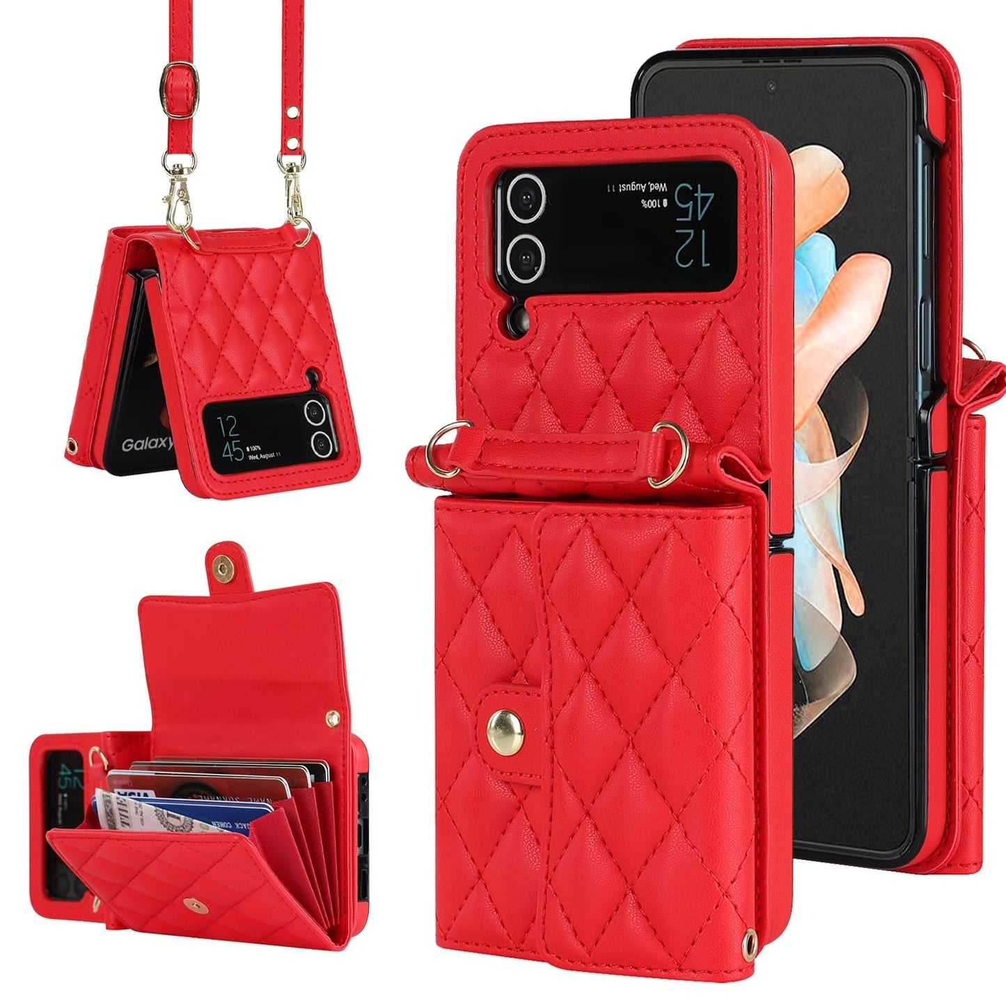 Luxury PU Leather Crossbody Lanyard Holder Magnetic Z Flip 4 & 3 Case