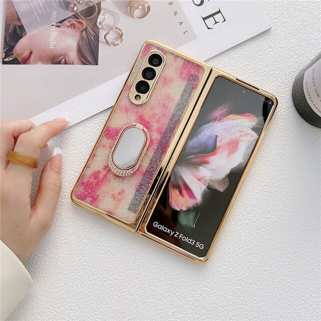Glitter Diamond Phone Cover For Samsung Z Fold 3 5G With Ring Holder