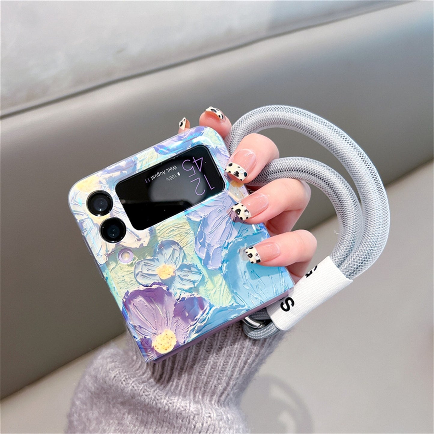 Korean Oil Painting Flowers Case Strap for Samsung Galaxy Z Flip 3 & 4