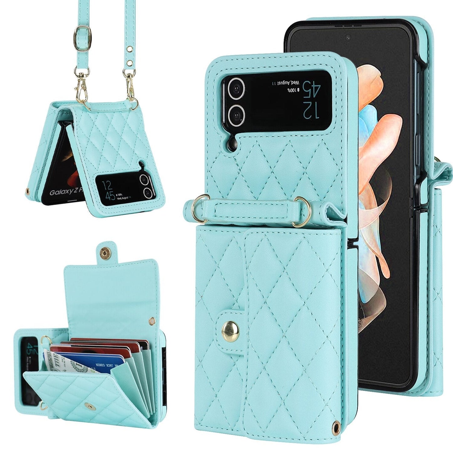 Luxury PU Leather Crossbody Lanyard Holder Magnetic Z Flip 4 & 3 Case