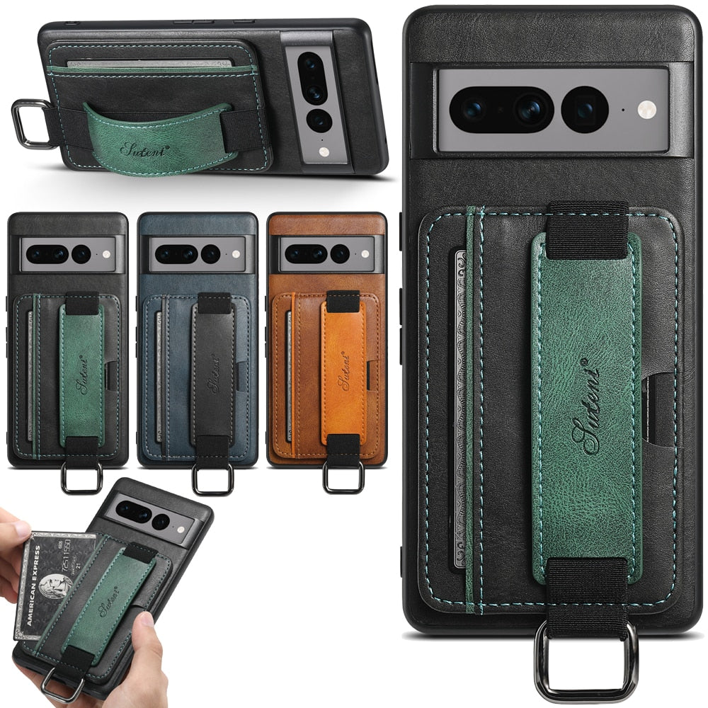Leather Bracket & Card Pocket Case for Google Pixel