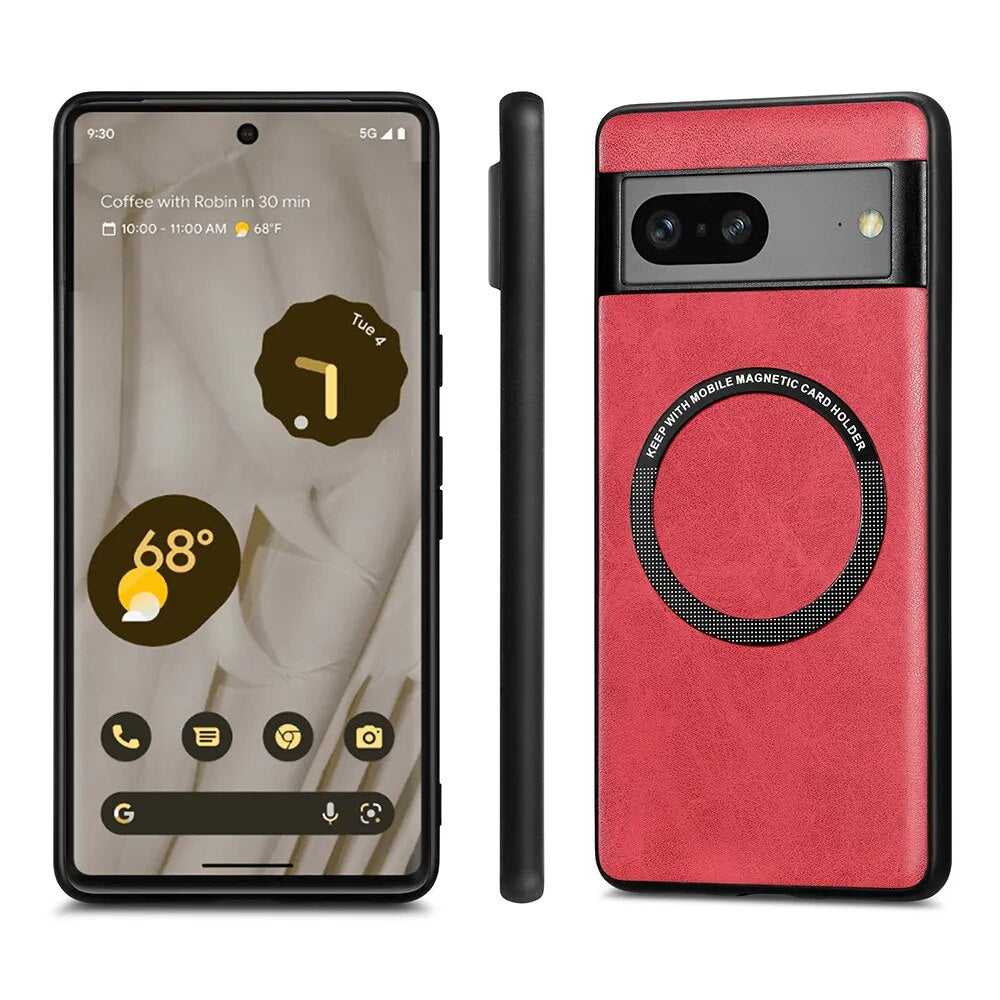 Magnetic Leather Wireless Charging Case For Google Pixel 8