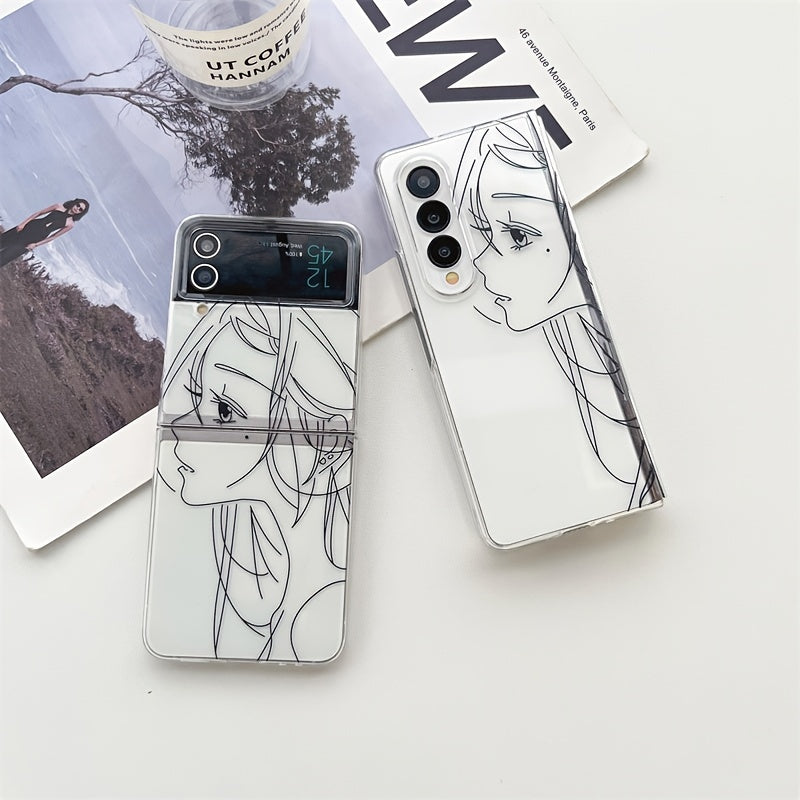 Cute Girl Simple Folding Drawing Phone Case For Galaxy Z Flip 3,Galaxy Z Flip 4,Galaxy Z Fold 3,Galaxy Z Fold 4