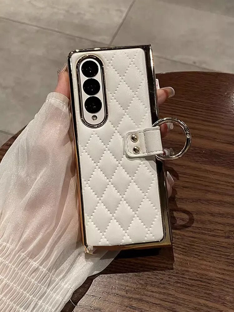 Luxury Leather Case With Ring Screen Protector For Samsung Galaxy Z Fold