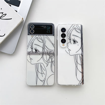 Cute Girl Simple  Folding Drawing Phone Case For  Galaxy Z Flip 3,Galaxy Z Flip 4,Galaxy Z Fold 3,Galaxy Z Fold 4