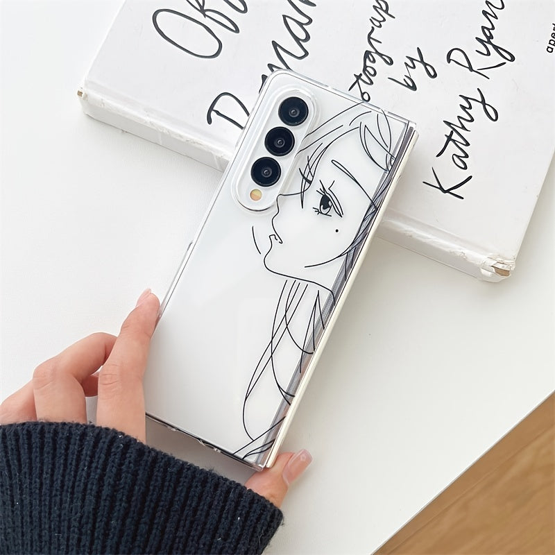 Cute Girl Simple  Folding Drawing Phone Case For  Galaxy Z Flip 3,Galaxy Z Flip 4,Galaxy Z Fold 3,Galaxy Z Fold 4