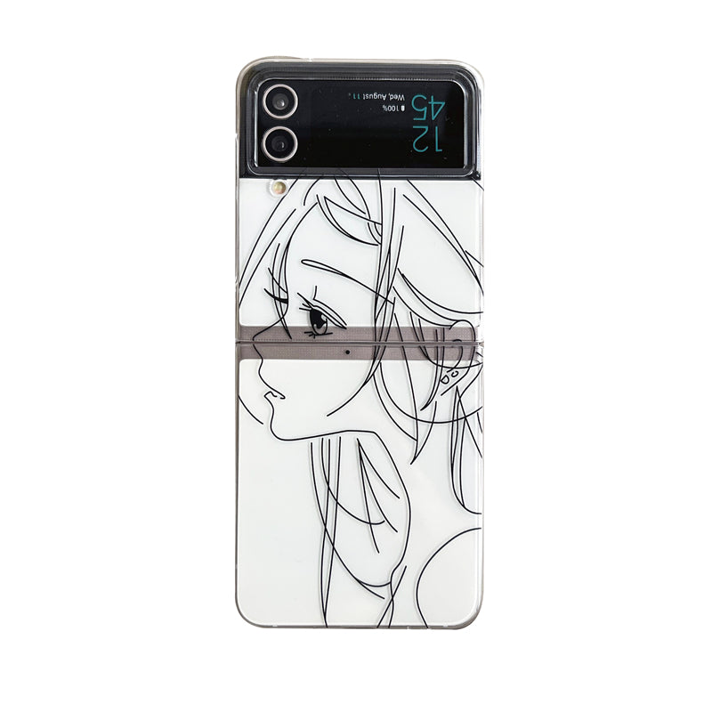 Cute Girl Simple  Folding Drawing Phone Case For  Galaxy Z Flip 3,Galaxy Z Flip 4,Galaxy Z Fold 3,Galaxy Z Fold 4