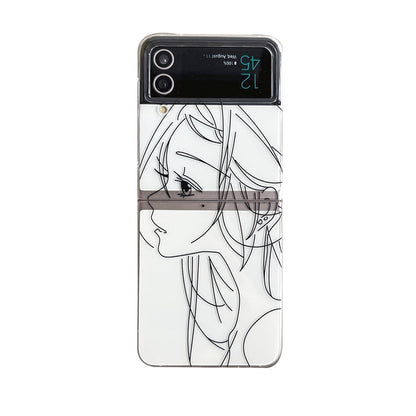 Cute Girl Simple  Folding Drawing Phone Case For  Galaxy Z Flip 3,Galaxy Z Flip 4,Galaxy Z Fold 3,Galaxy Z Fold 4