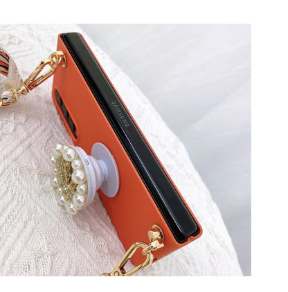 Bow Pearl Holder Scarf Amber Bracelet Chain For Samsung Galaxy Z Fold 3 5G