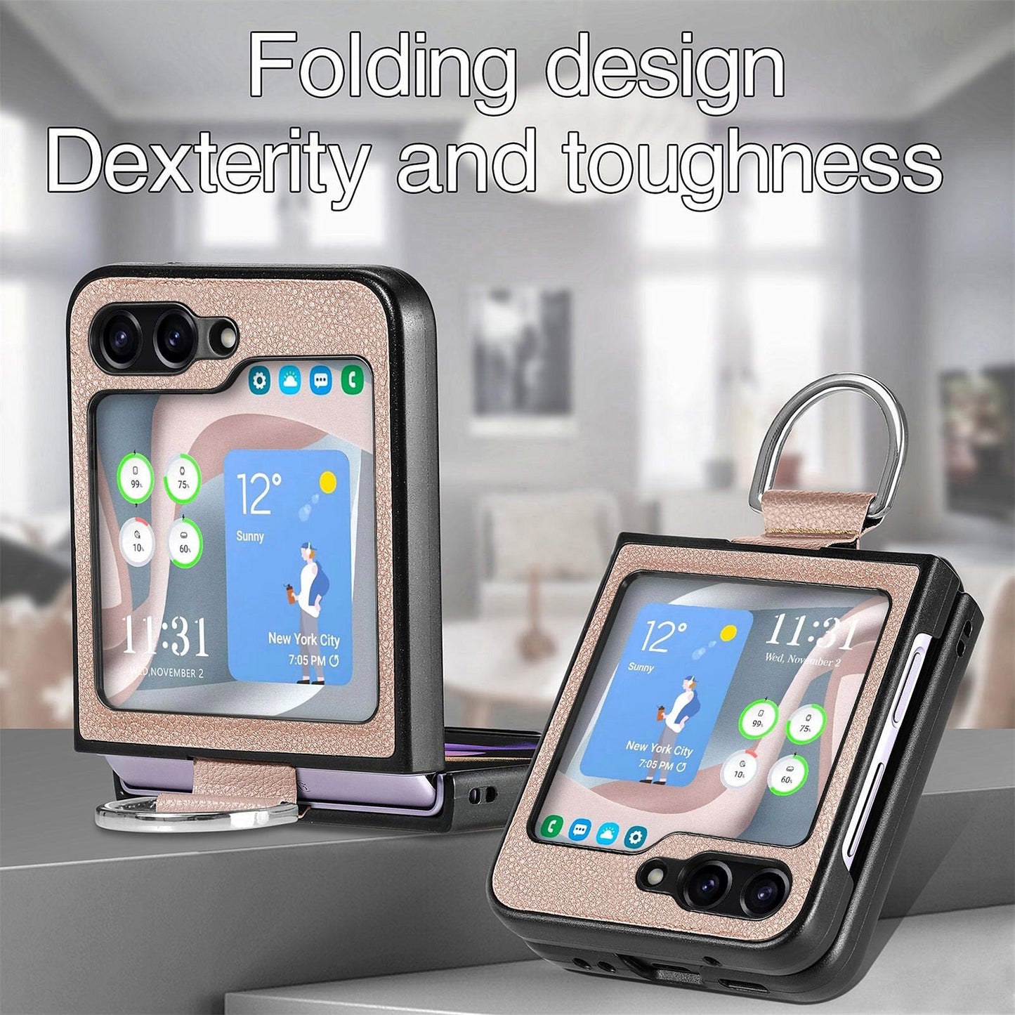 Shockproof Leather Ring Case for Samsung Galaxy Z Flip 5