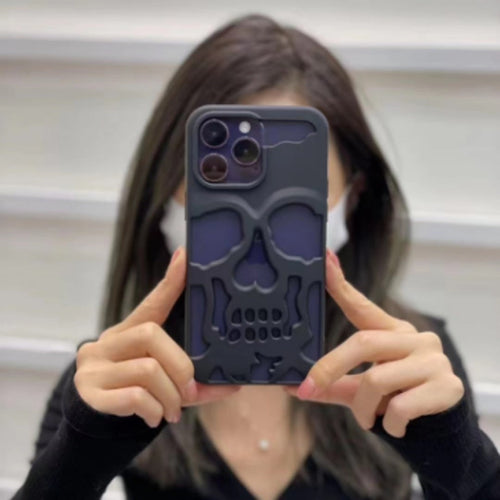 Luxury plating 3D metal Hollow out gothic skull hard Phone Case For iPhone