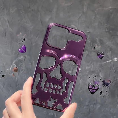 Luxury plating 3D metal Hollow out gothic skull hard Phone Case For iPhone