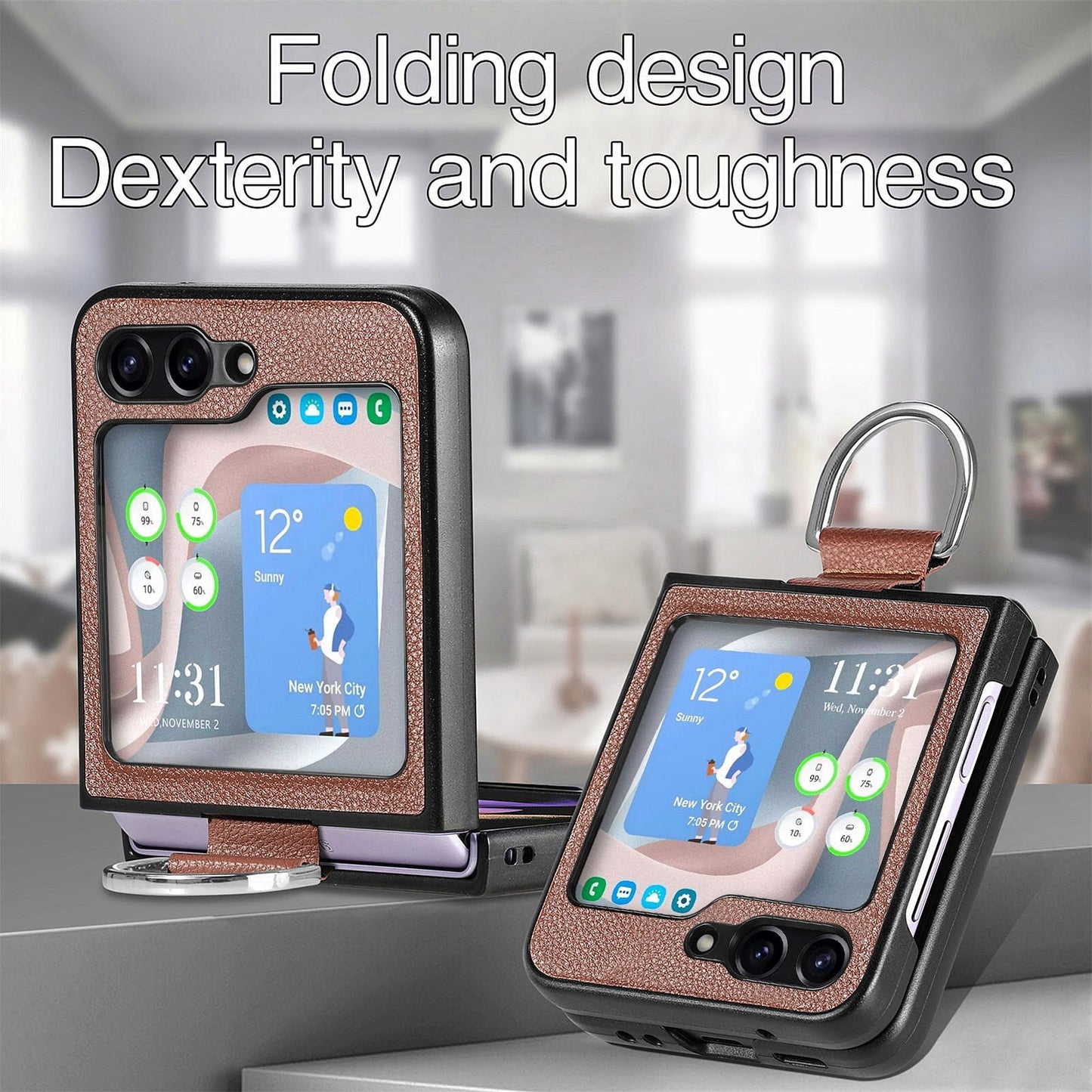 Shockproof Leather Ring Case for Samsung Galaxy Z Flip 5