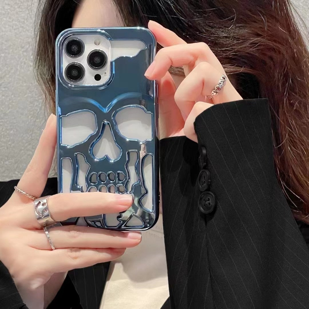 Luxury plating 3D metal Hollow out gothic skull hard Phone Case For iPhone