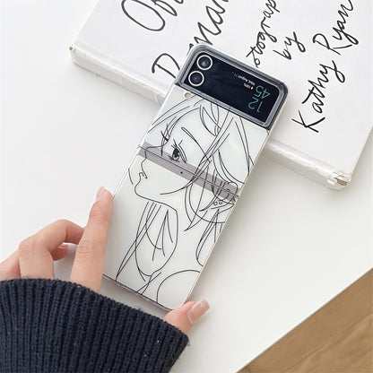 Cute Girl Simple  Folding Drawing Phone Case For  Galaxy Z Flip 3,Galaxy Z Flip 4,Galaxy Z Fold 3,Galaxy Z Fold 4