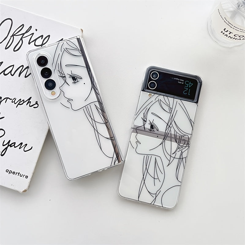 Cute Girl Simple  Folding Drawing Phone Case For  Galaxy Z Flip 3,Galaxy Z Flip 4,Galaxy Z Fold 3,Galaxy Z Fold 4